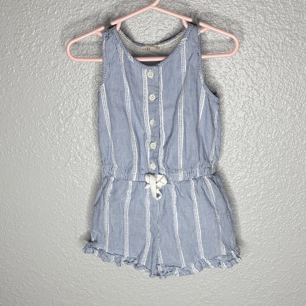 Copper Key Blue Striped Kids Romper girls size 4 EUC Summer